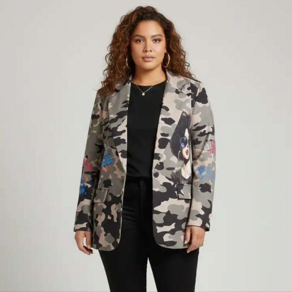Camo Statement Blazer | Chic Elevated Power Jacket | Plus Size